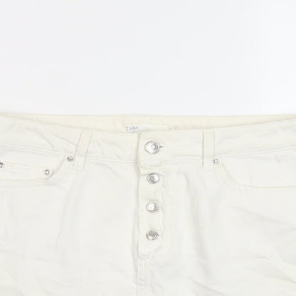 Zara Womens Ivory Cotton Mini Skirt Size S Button