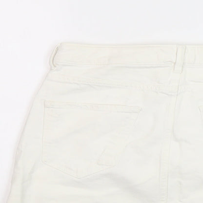 Zara Womens Ivory Cotton Mini Skirt Size S Button