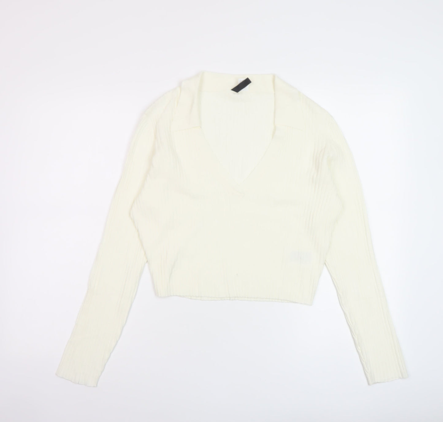 H&M Womens Ivory V-Neck Viscose Pullover Jumper Size L