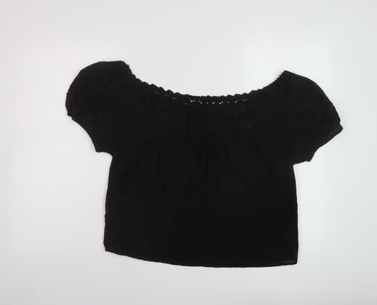 NEXT Womens Black Cotton Basic Blouse Size 10 Square Neck