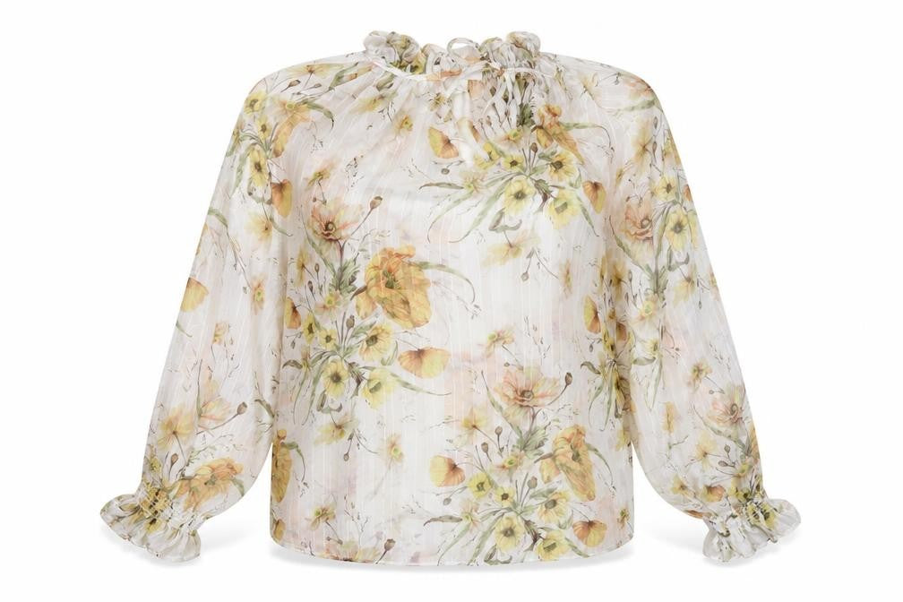 H7&M Womens White Floral Polyester Basic Blouse Size 6 Mock Neck