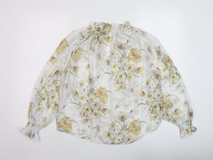 Back view of H7&M women’s white floral polyester basic blouse, size UK 6, mock neck