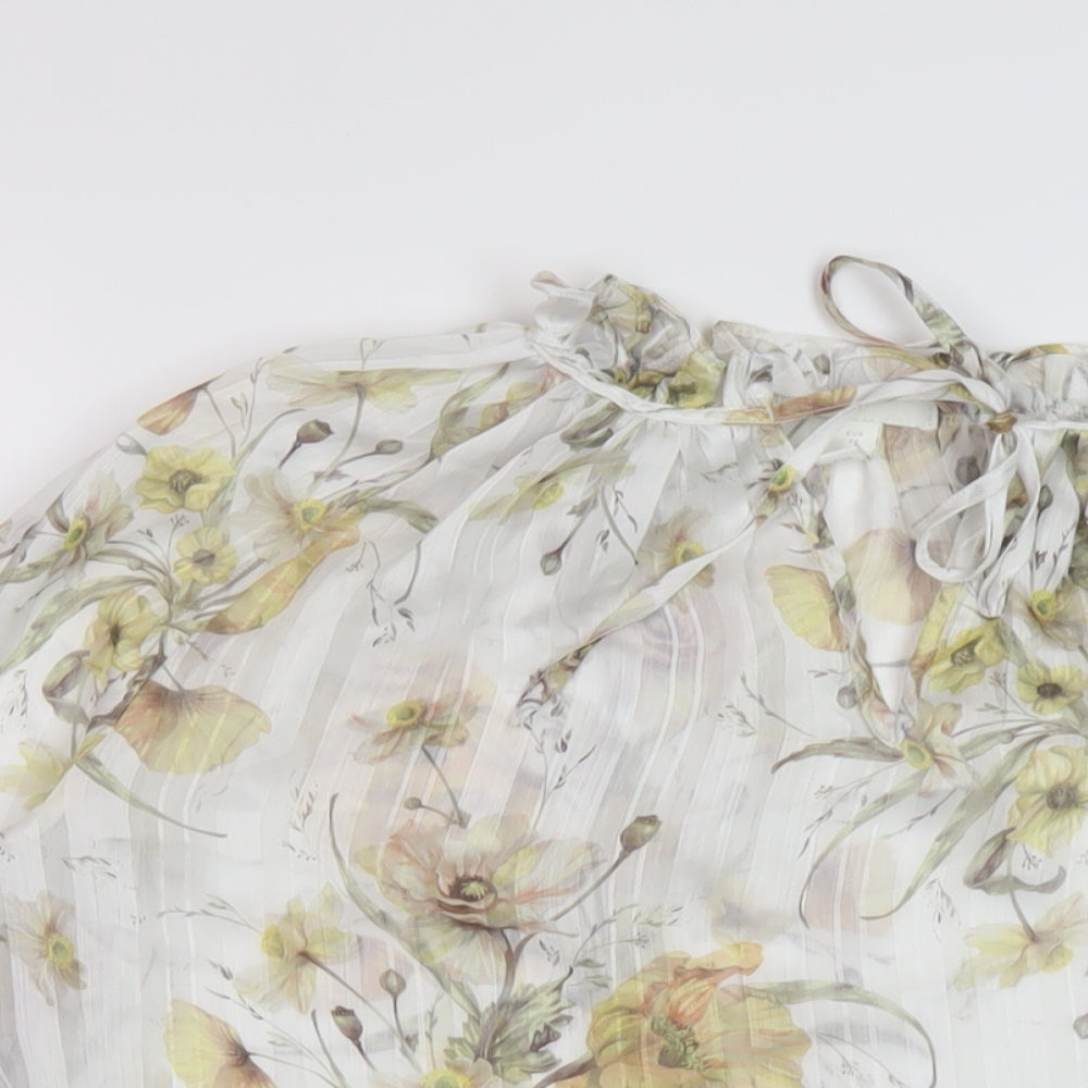 H7&M Womens White Floral Polyester Basic Blouse Size 6 Mock Neck