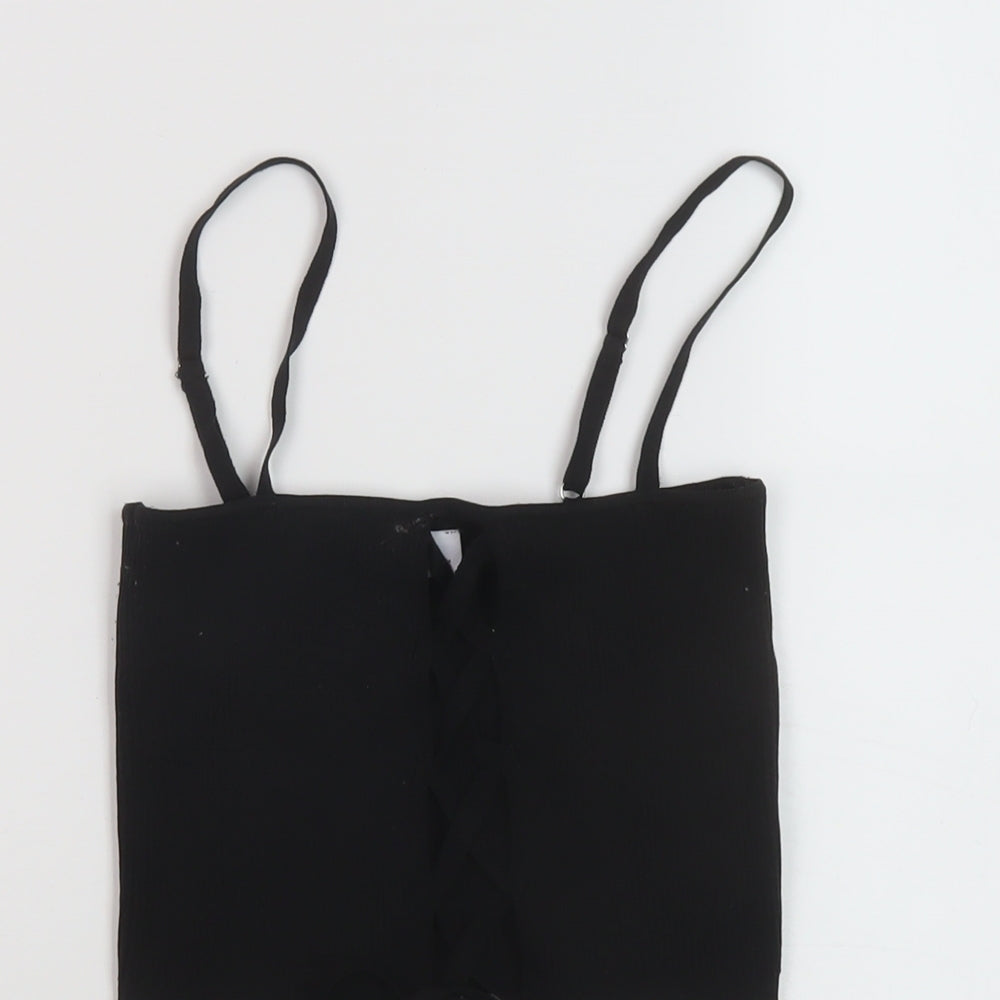 Bershka Womens Black Polyamide Cropped Tank Size M Square Neck