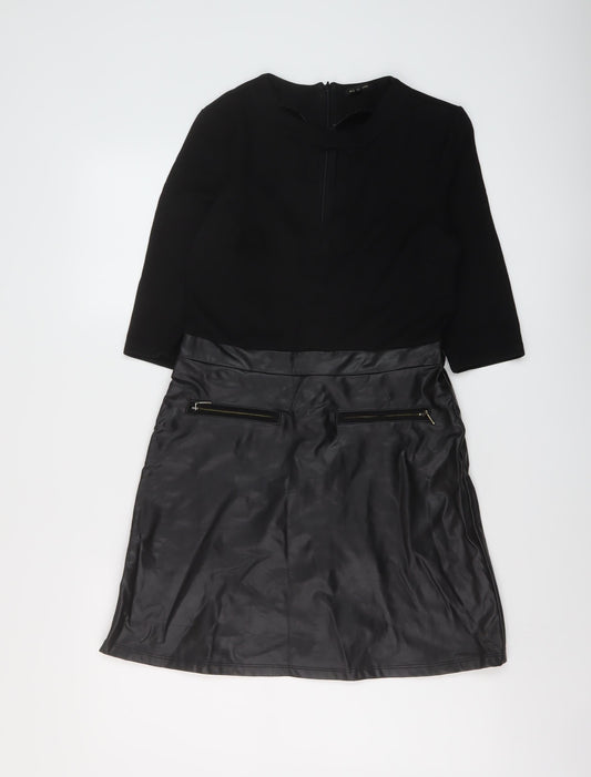 River Island Womens Black Viscose Mini Size 8 Round Neck Zip