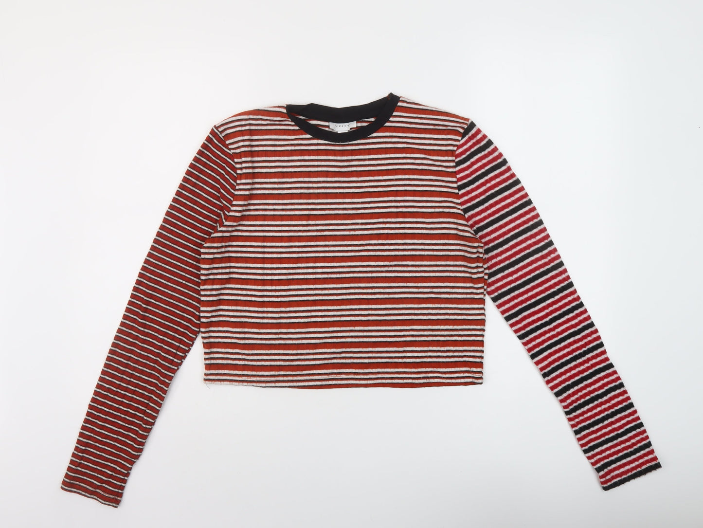 Topshop Womens Multicoloured Striped Polyester Cropped T-Shirt Size 14 Crew Neck