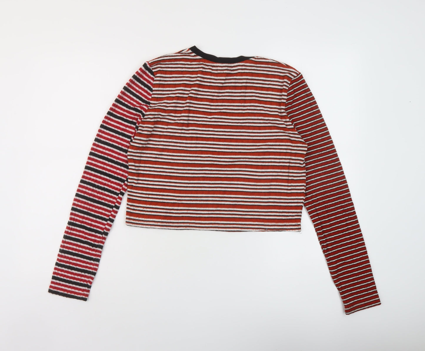 Topshop Womens Multicoloured Striped Polyester Cropped T-Shirt Size 14 Crew Neck