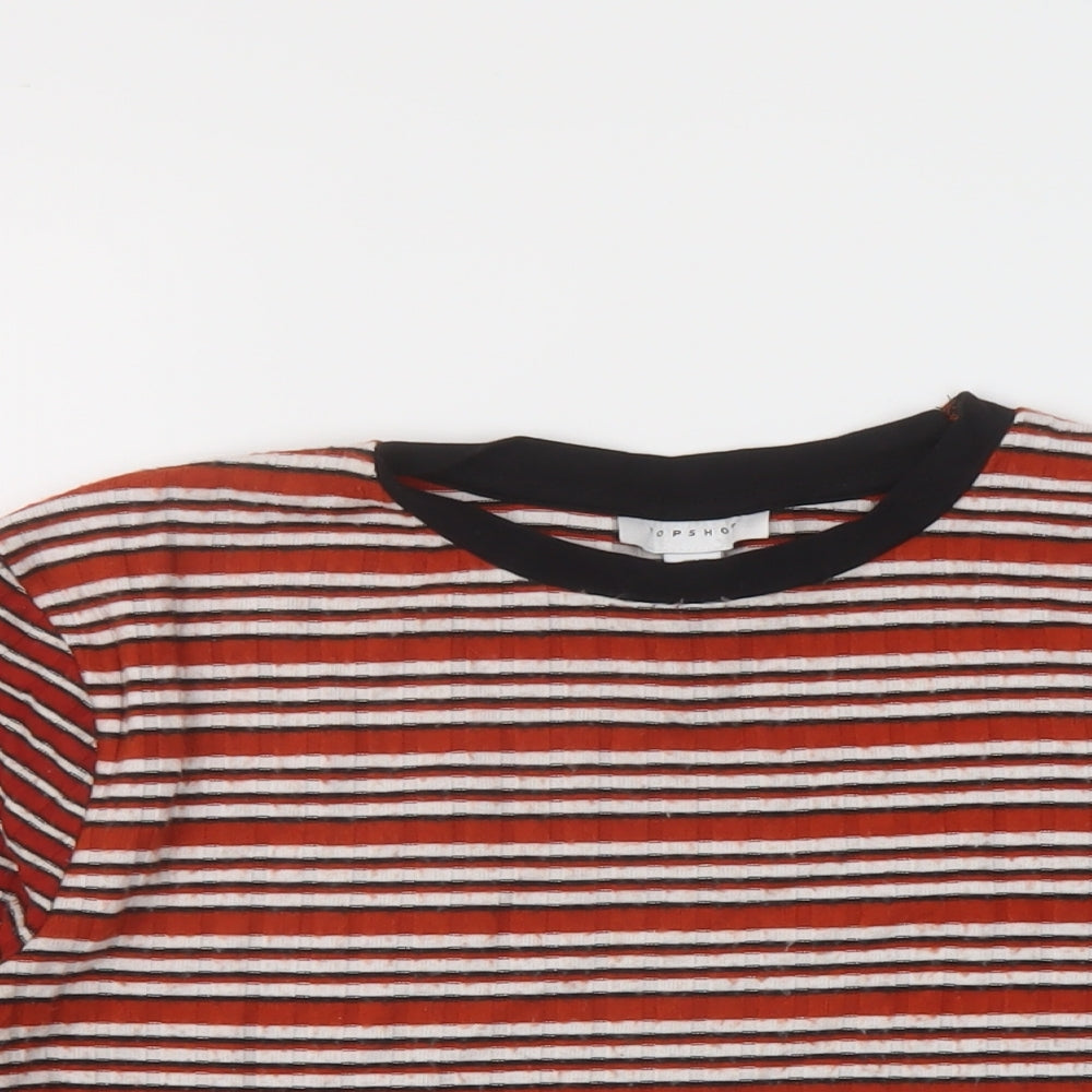Topshop Womens Multicoloured Striped Polyester Cropped T-Shirt Size 14 Crew Neck