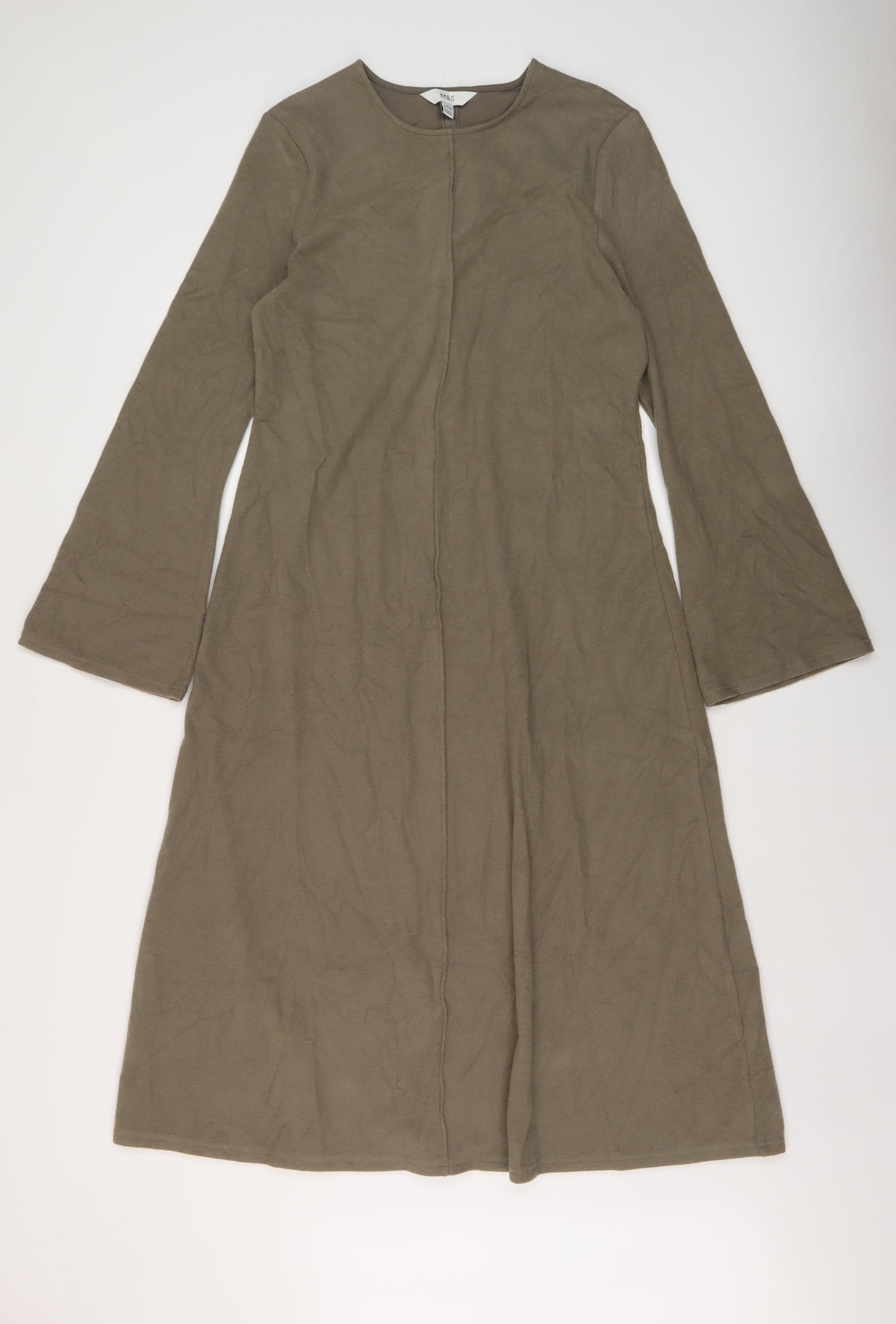 Marks and1 Womens Beige Polyester A-Line Size 12 Round Neck Pullover