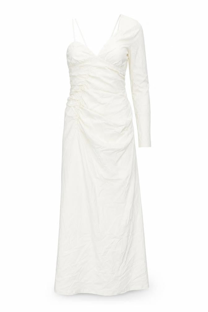 Stradivarius Womens Ivory Polyester Maxi Size S One Shoulder Zip - Rouched Drawstring Strap Detail