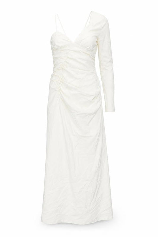 Stradivarius Womens Ivory Polyester Maxi Size S One Shoulder Zip - Rouched Drawstring Strap Detail