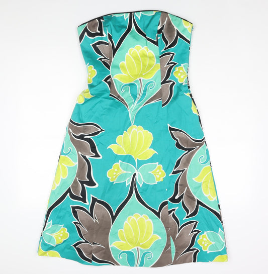 Coast Womens Multicoloured Geometric Cotton A-Line Size 12 Square Neck Zip - Floral Print