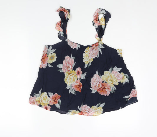 Preloved Forever New Womens Blue Floral Polyester Camisole Blouse Size 12 Scoop Neck - Frill Sleeve - Front