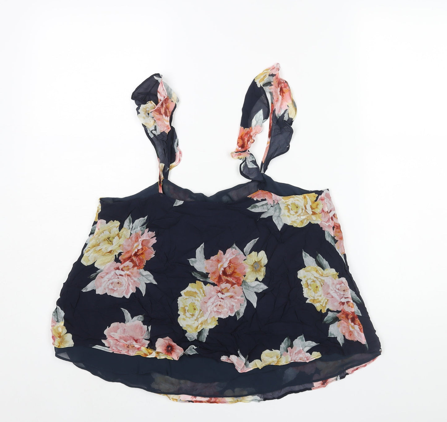 Forever New Womens Blue Floral Polyester Camisole Blouse Size 12 Scoop Neck - Frill Sleeve