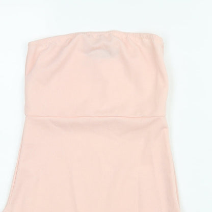 PRETTYLITTLETHING Womens Pink Polyester Mini Size 4 Square Neck Pullover - Side Slit