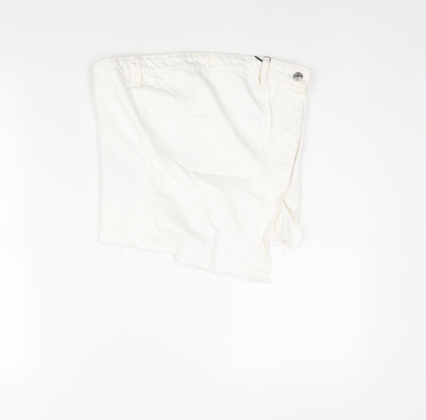 Zara Womens White Cotton Cropped Blouse Size L Square Neck - Asymmetric Raw Hem