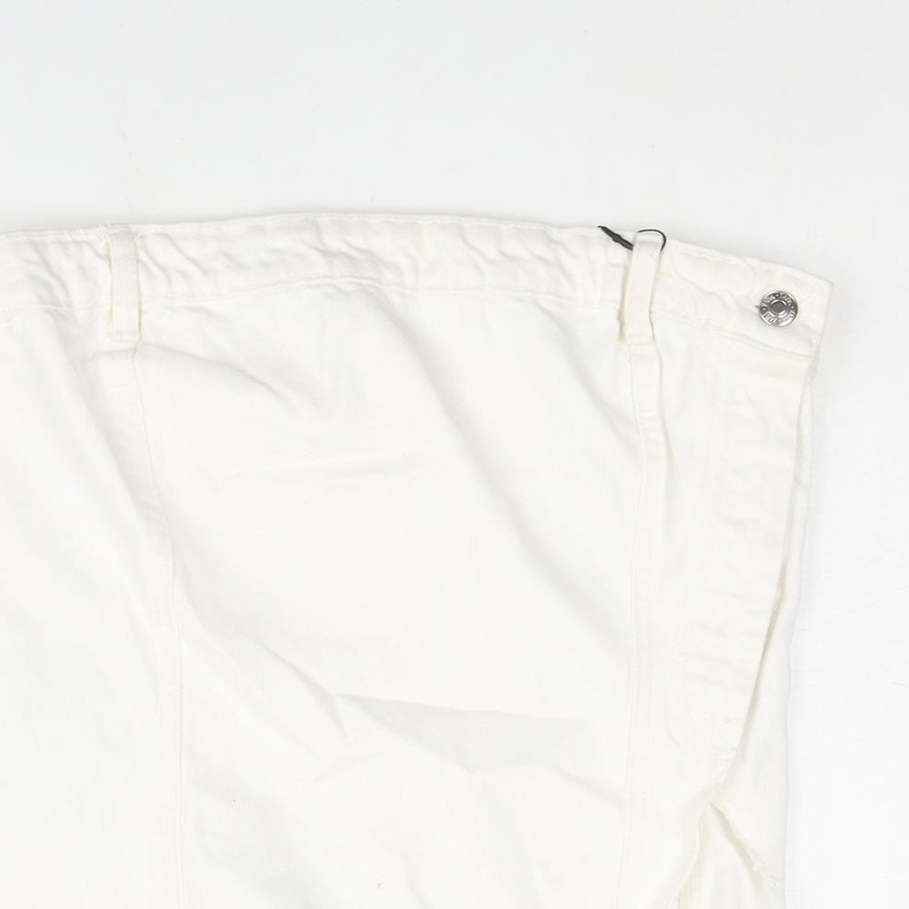 Zara Womens White Cotton Cropped Blouse Size L Square Neck - Asymmetric Raw Hem