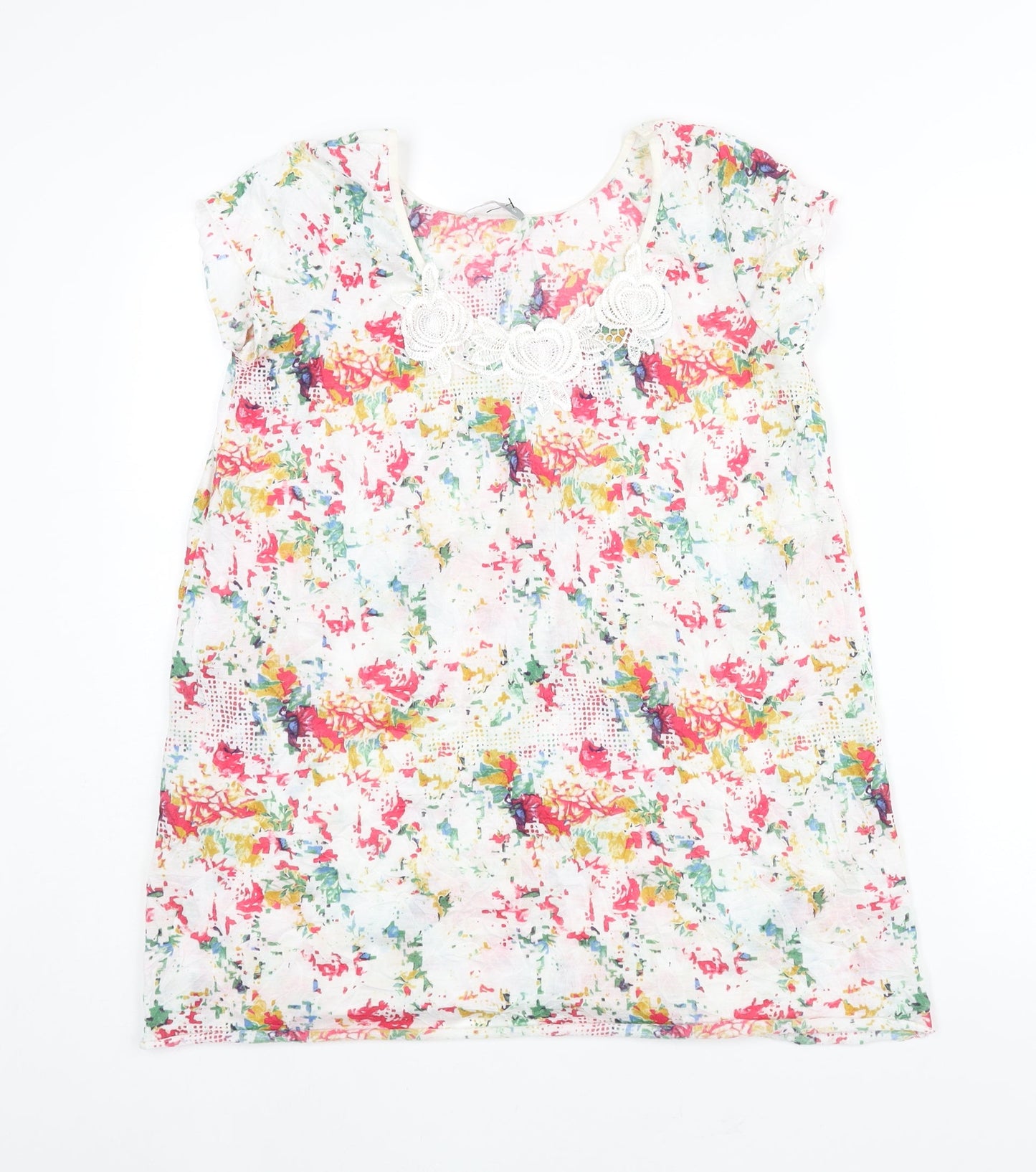 Per Una Womens Multicoloured Geometric Polyester Basic Blouse Size 10 Scoop Neck - Lace Detail