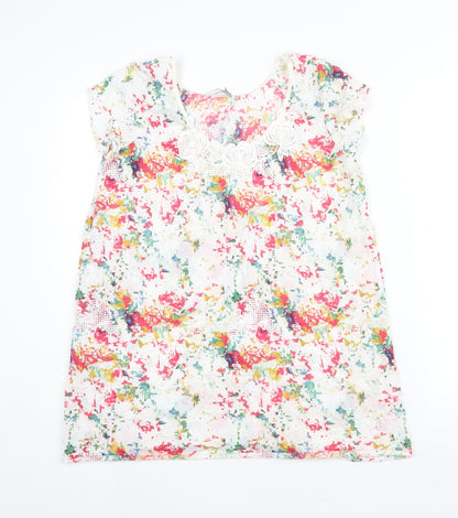Per Una Womens Multicoloured Geometric Polyester Basic Blouse Size 10 Scoop Neck - Lace Detail