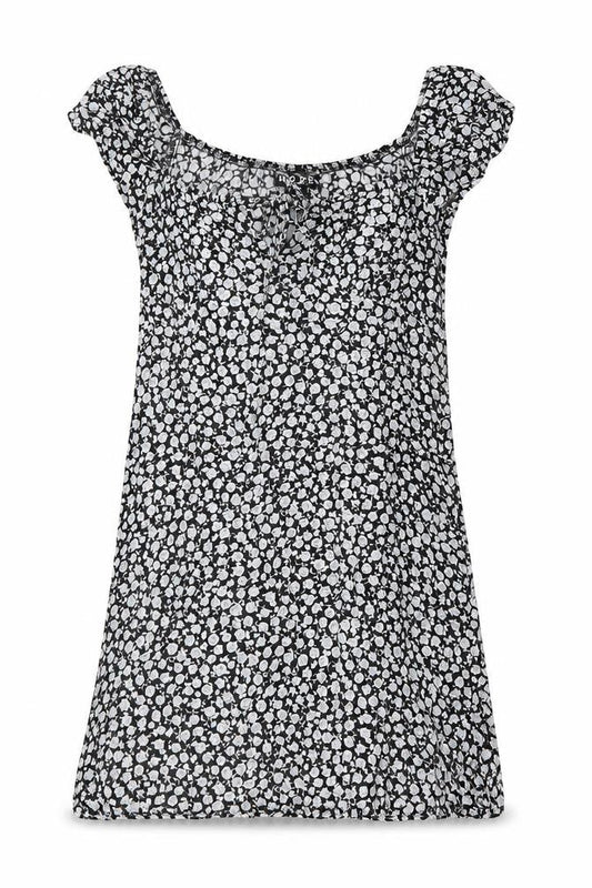 Motel Rocks Womens Black Floral Viscose Mini Size S Scoop Neck Tie
