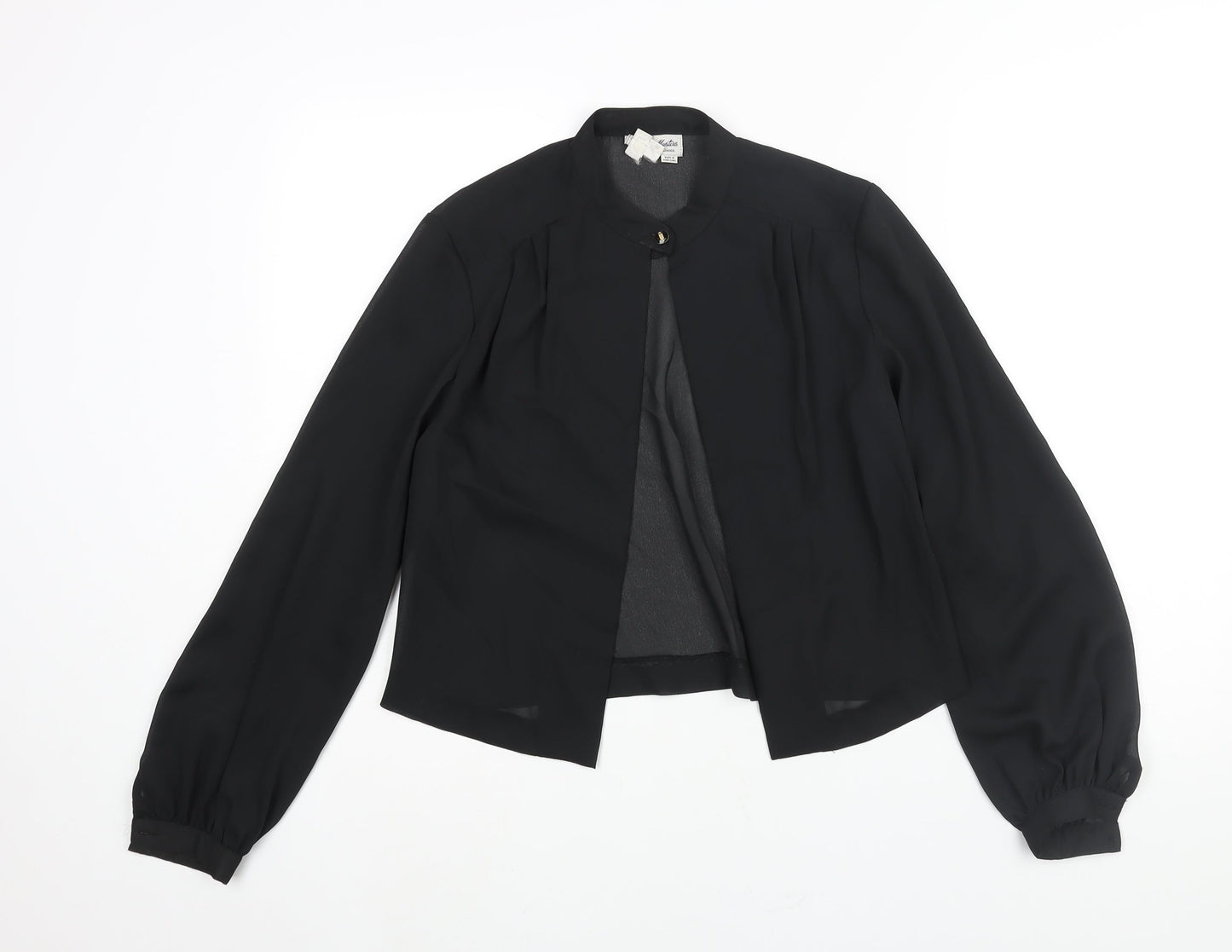 Jersey Masters Womens Black Polyester Basic Blouse Size 12 Round Neck - Semi Sheer Open Front