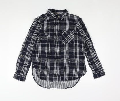 Marks & Spencer Womens Blue Check Cotton Basic Button-Up Size 8 Collared