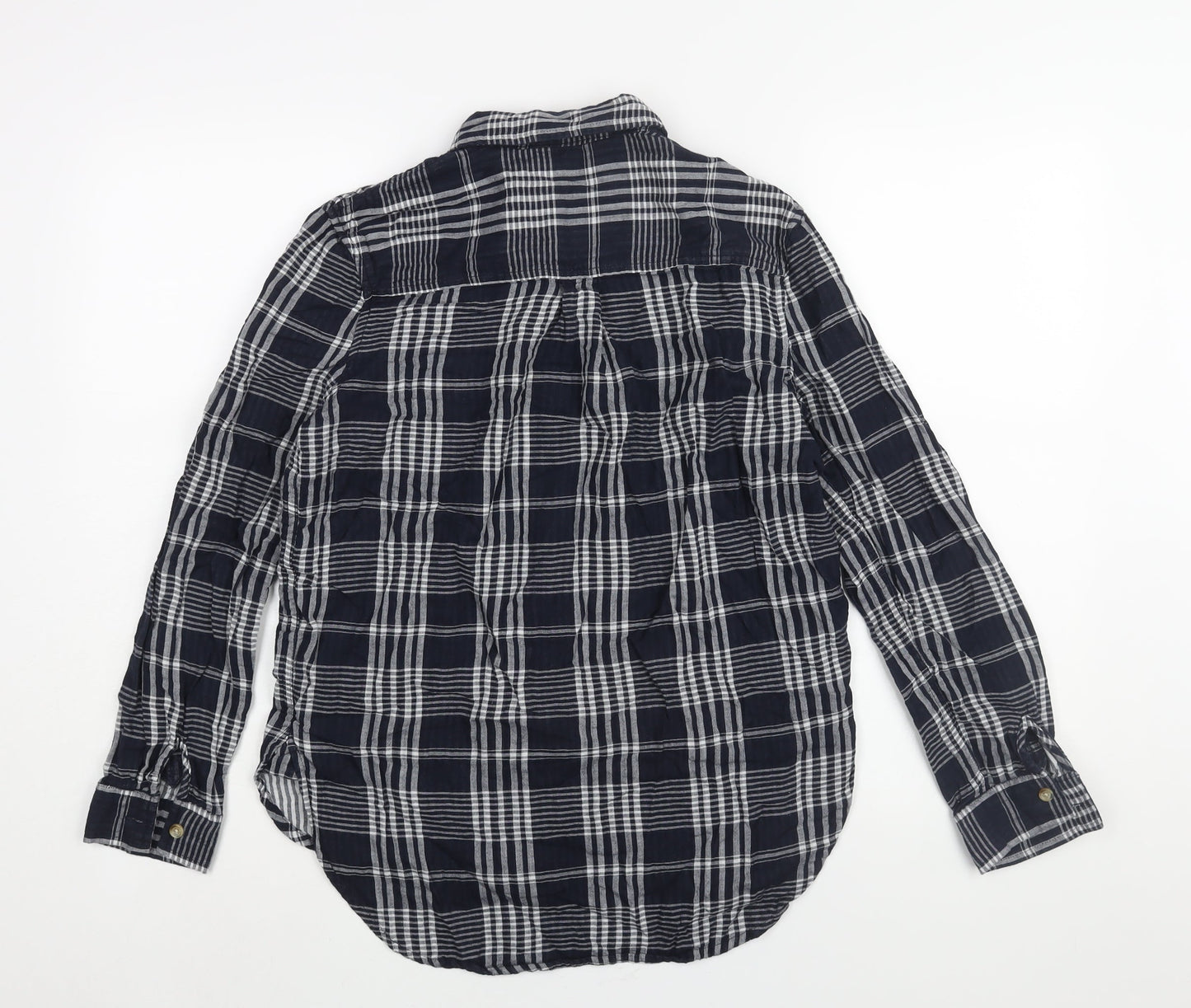 Marks and Spencer Womens Blue Check Cotton Basic Button-Up Size 8 Collared