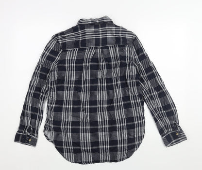 Marks & Spencer Womens Blue Check Cotton Basic Button-Up Size 8 Collared