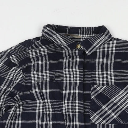 Marks & Spencer Womens Blue Check Cotton Basic Button-Up Size 8 Collared