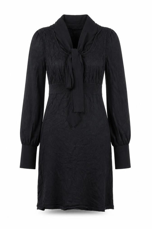 Oasis Womens Black Acrylic Jumper Dress Size 10 V-Neck Pullover - Bow Detail Semi Sheer Sleeves