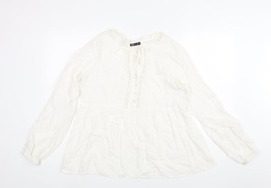 TEX Womens White Polyester Basic Blouse Size XL Round Neck - Button Detail Lace Trim