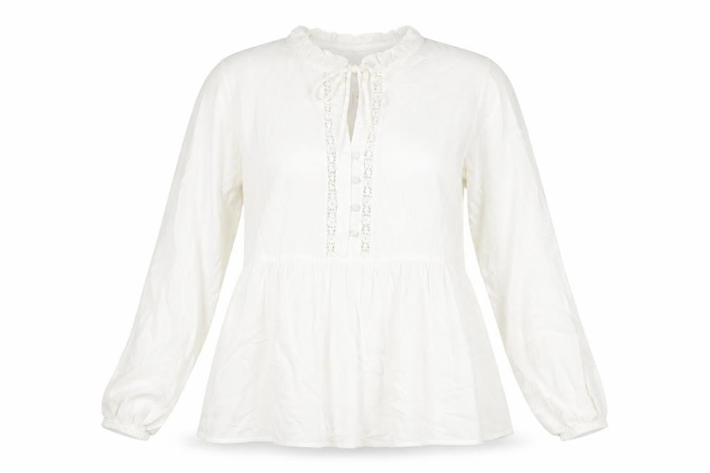 TEX Womens White Polyester Basic Blouse Size XL Round Neck - Button Detail Lace Trim