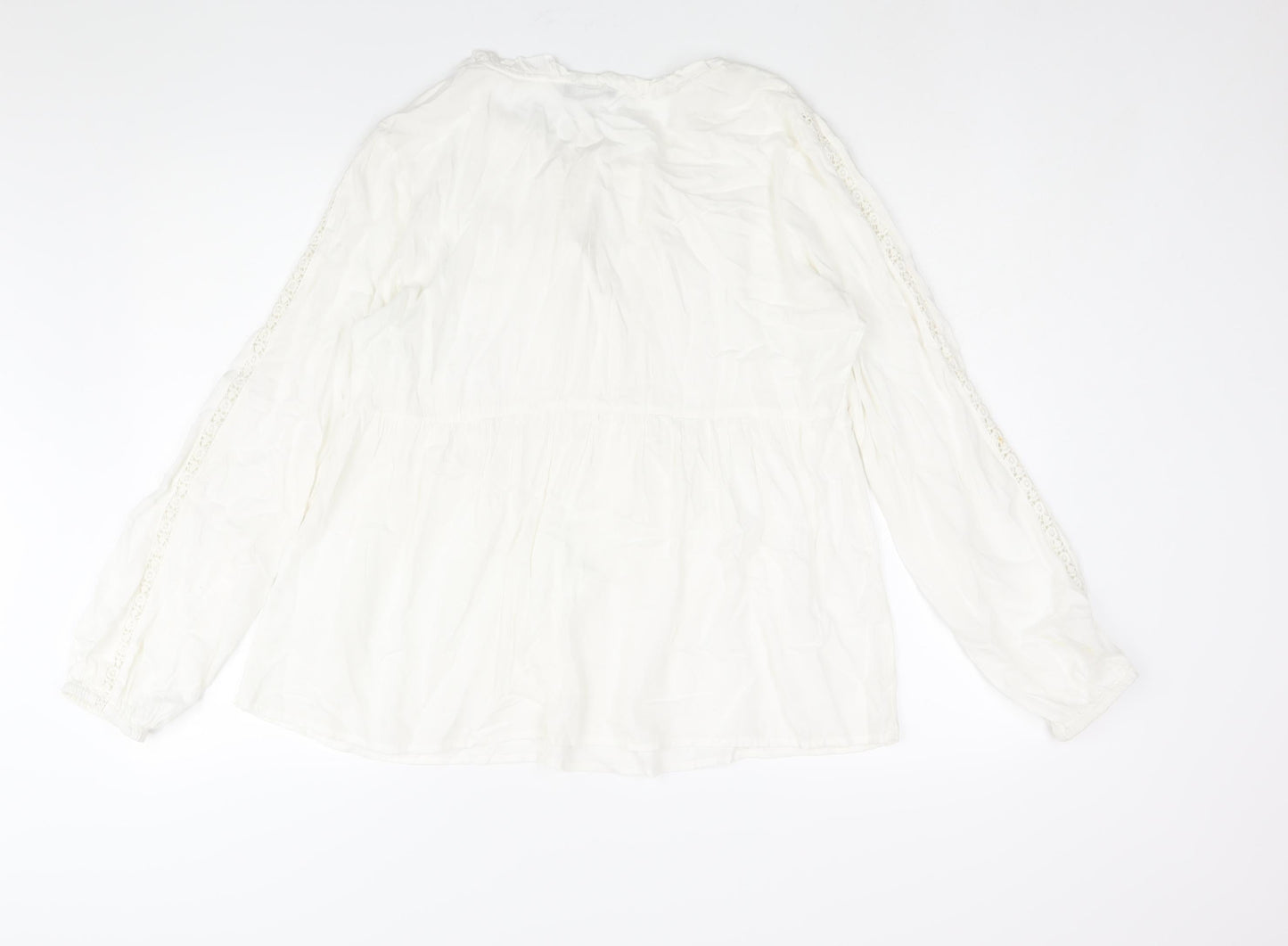 TEX Womens White Polyester Basic Blouse Size XL Round Neck - Button Detail Lace Trim