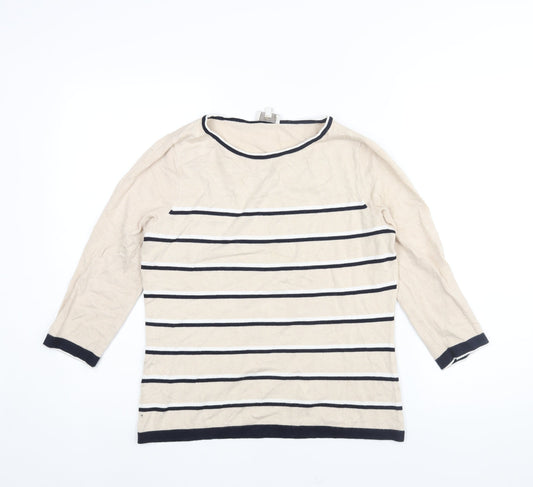 CC Womens Beige Round Neck Viscose Pullover Jumper Size S - Stripe Print