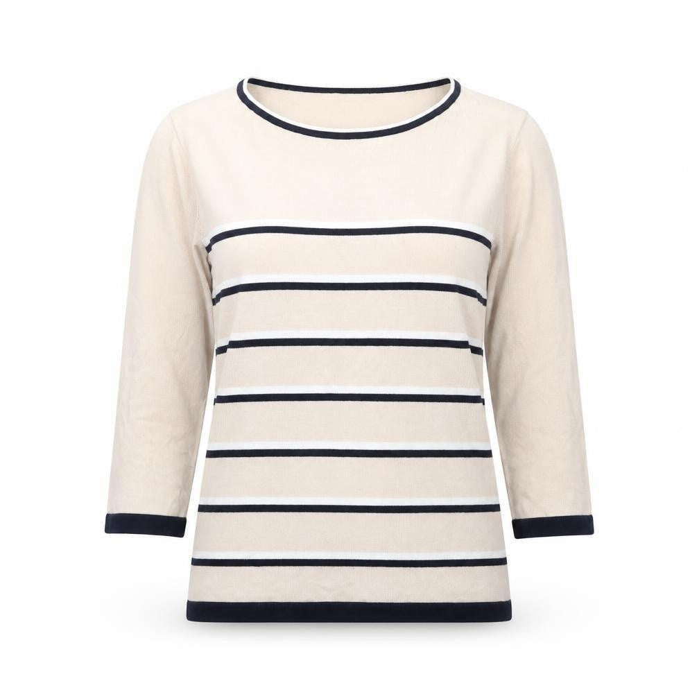 Country Casuals Womens Beige Round Neck Viscose Pullover Jumper Size S - Stripe Print