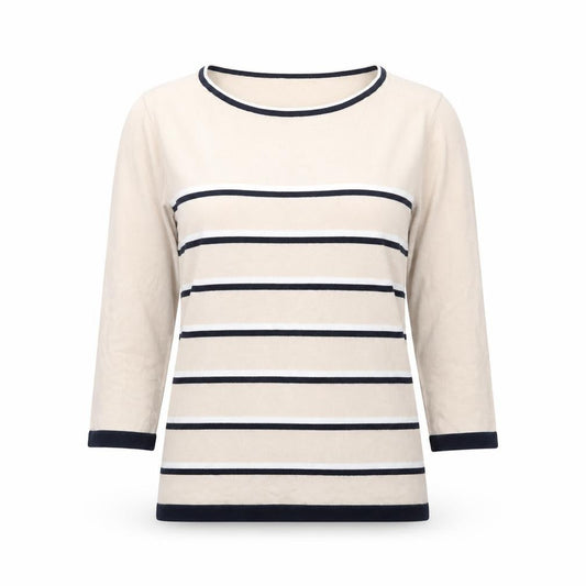 Country Casuals Womens Beige Round Neck Viscose Pullover Jumper Size S - Stripe Print
