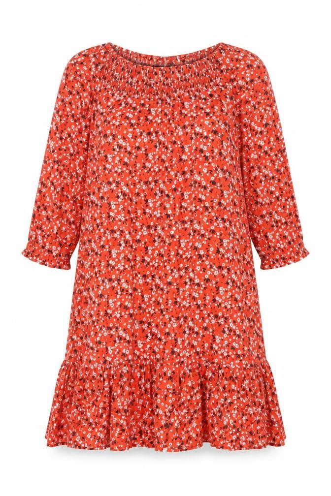 Klass Womens Red Floral Viscose A-Line Size 12 Round Neck Button - Smocked