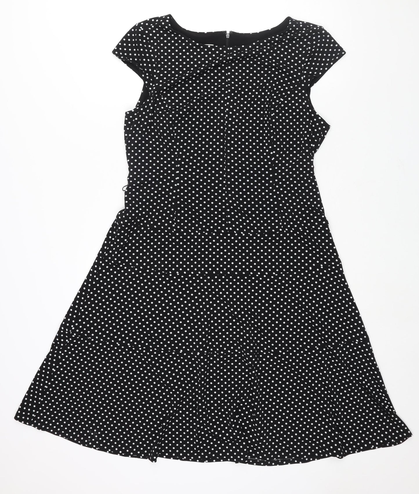 Anne Klein Womens Black Polka Dot Polyester A-Line Size 14 Boat Neck Zip