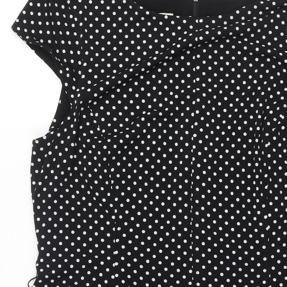 Anne Klein Womens Black Polka Dot Polyester A-Line Size 14 Boat Neck Zip