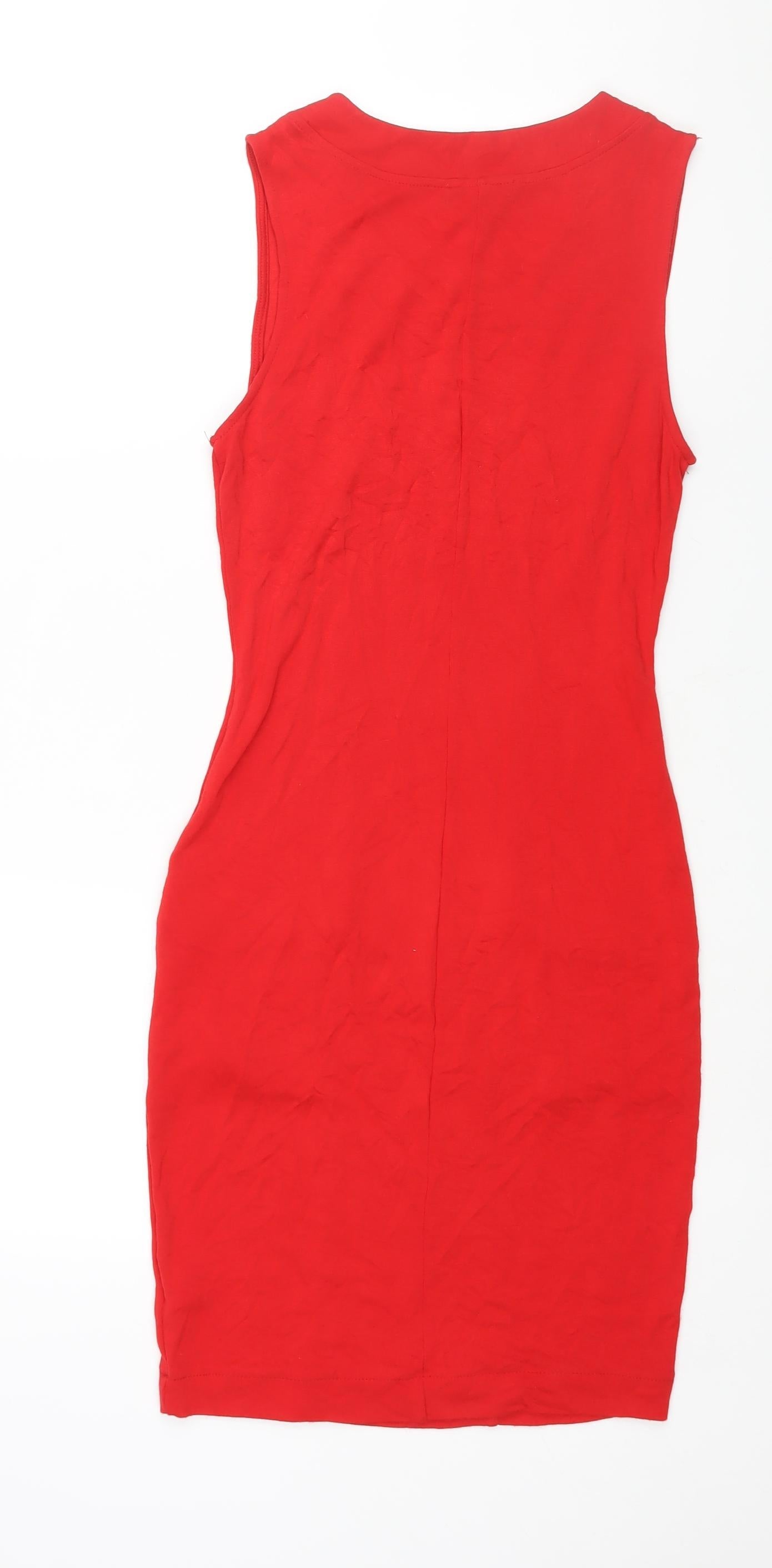 ASOS Womens Red Viscose Bodycon Size 12 Round Neck Pullover - Pockets
