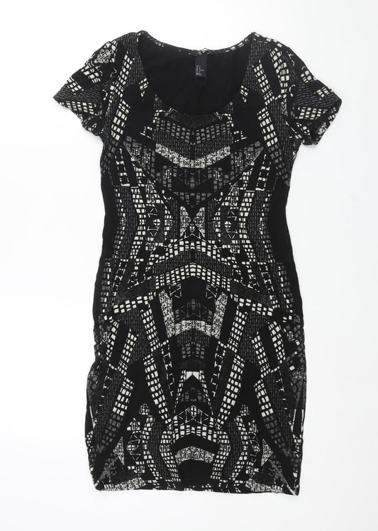 H&M Womens Black Geometric Cotton Bodycon Size M Scoop Neck Pullover