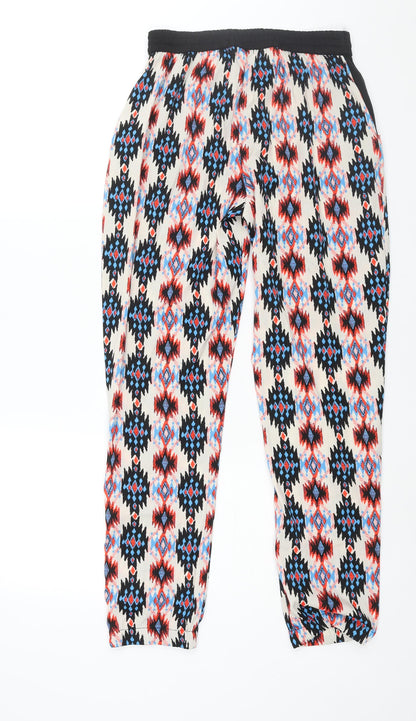 New Look Womens Multicoloured Geometric Polyester Harem Trousers Size 8 L29 in Regular - Elasticated Waist