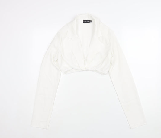 PRETTYLITTLETHING Womens White Polyester Cropped Blouse Size 6 Collared