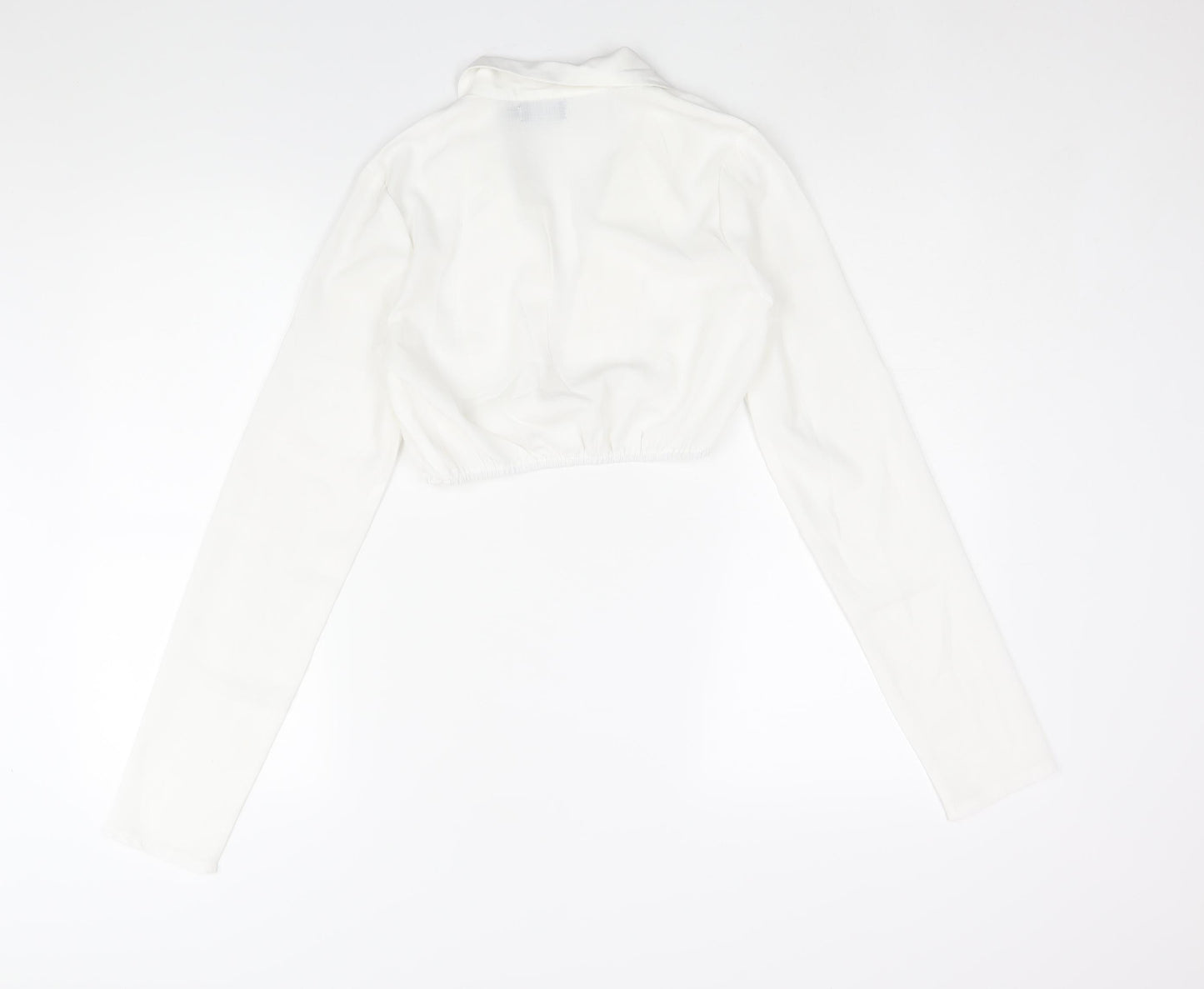 PRETTYLITTLETHING Womens White Polyester Cropped Blouse Size 6 Collared