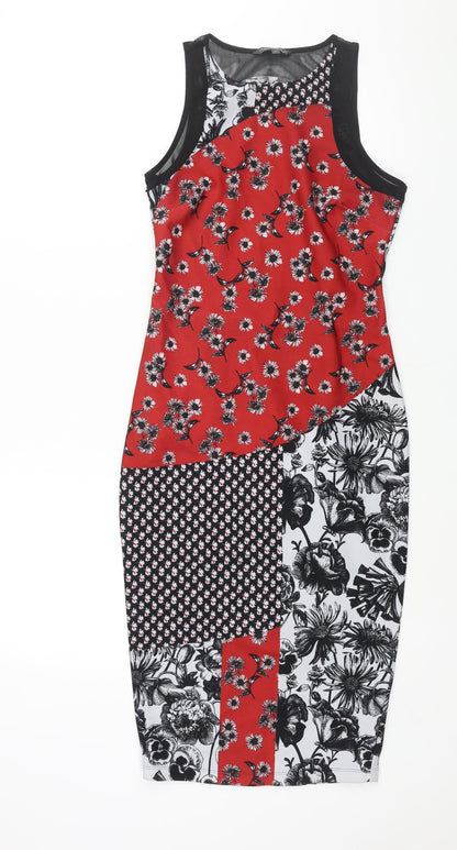 Next Womens Multicoloured Geometric Polyester Bodycon Size 8 Round Neck Zip