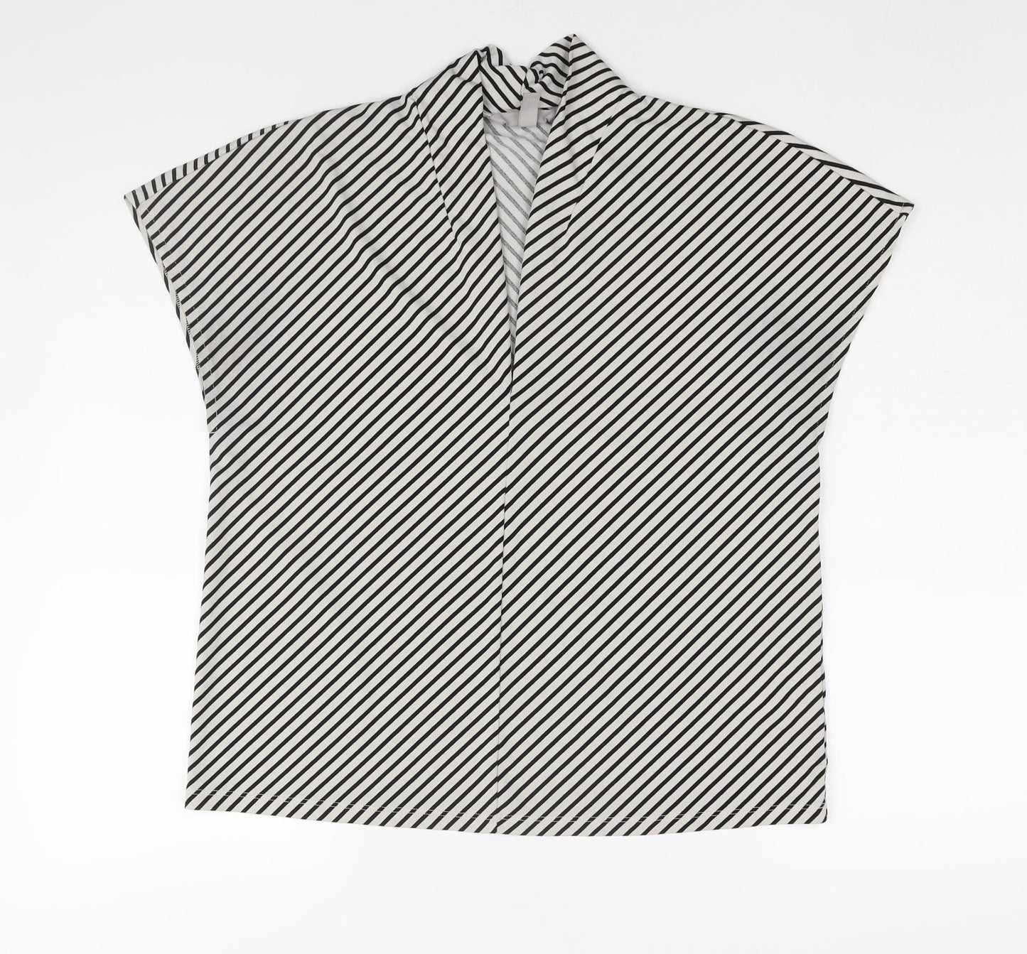 H&M Womens Black Striped Polyester Basic Blouse Size M V-Neck