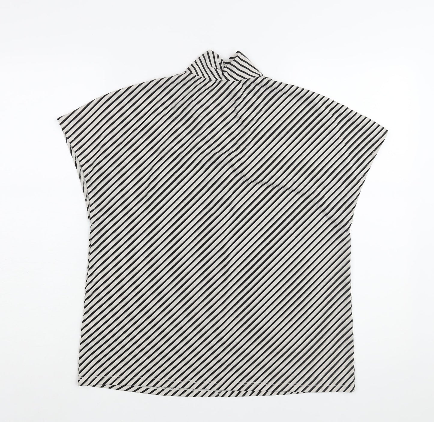 H&M Womens Black Striped Polyester Basic Blouse Size M V-Neck