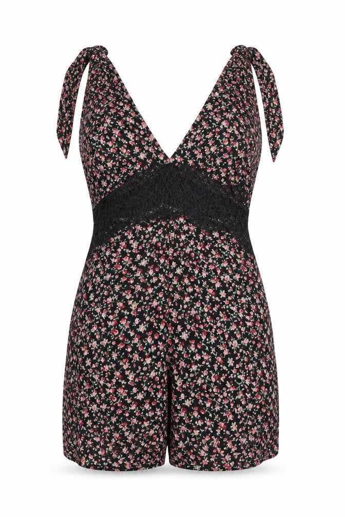 Honey Punch Womens Multicoloured Floral Polyester Playsuit One-Piece Size M Zip - Lace Detail