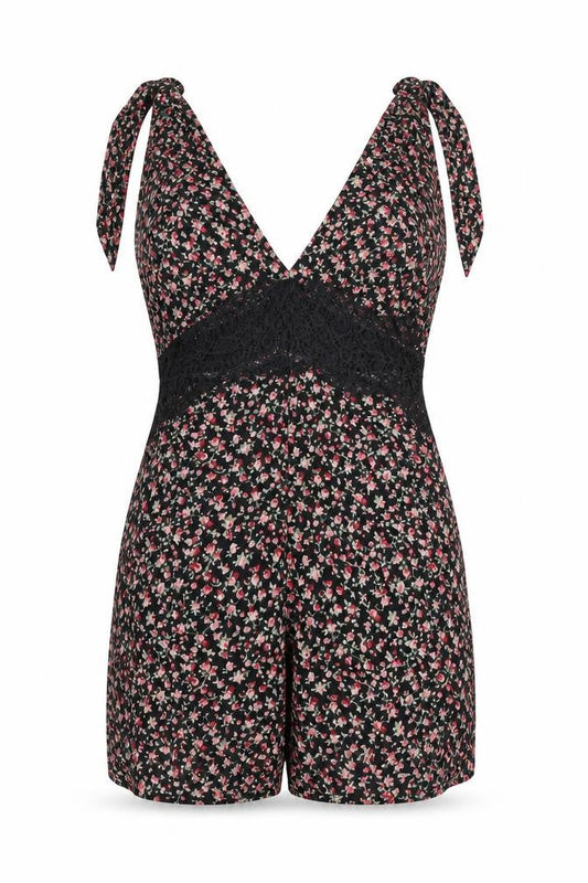 Honey Punch Womens Multicoloured Floral Polyester Playsuit One-Piece Size M Zip - Lace Detail