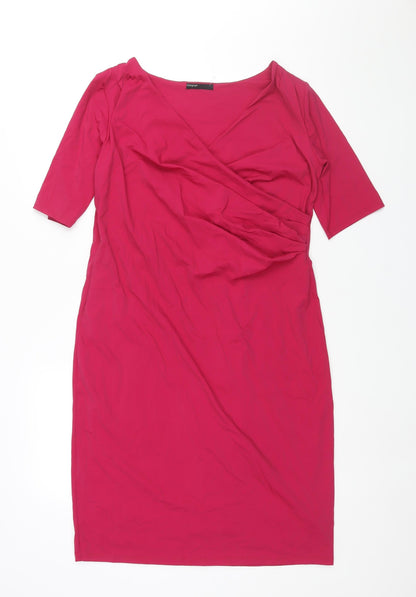 Additional front view of Autograph women’s pink polyamide shift, size UK 14, v-neck pullover - rouched